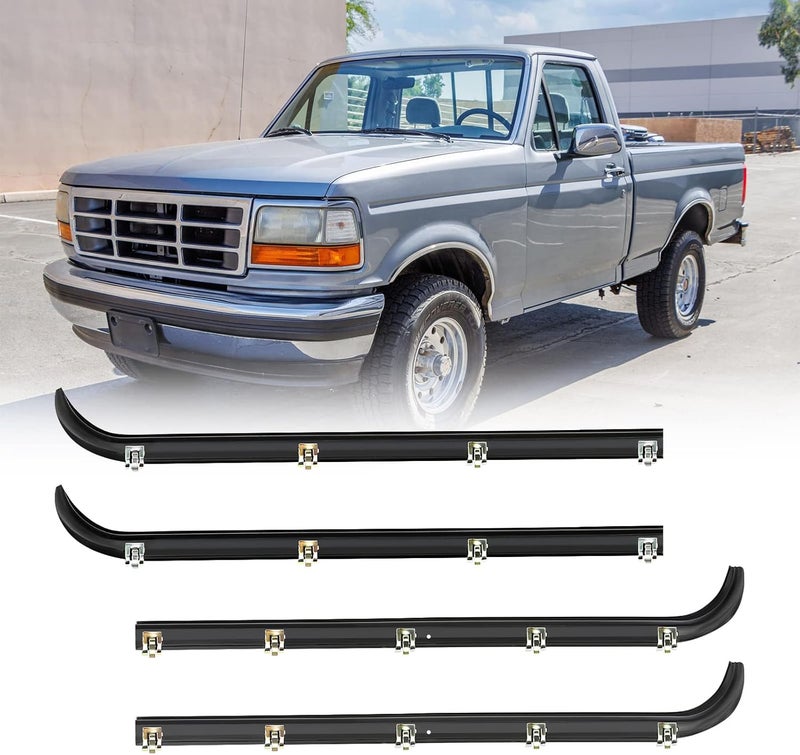 ACLONG Window Molding Sweep Felt Trim Seal Front Inner & Outer Weatherstrip Kit Fit for Ford F-150 F-250 F-350 Bronco 1987-1996-4 Piece Set Replace E7TZ1521452A E7TZ1521453A F2TZ1521456A F2TZ1521457A - Image 1